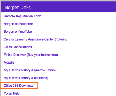 Click on Office 365 in the Bergen Links box.