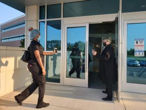 Student enters health professions center.